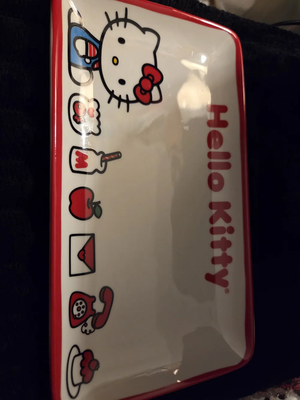 Hello Kitty White Tray with Red Trim and Multicolor Icons